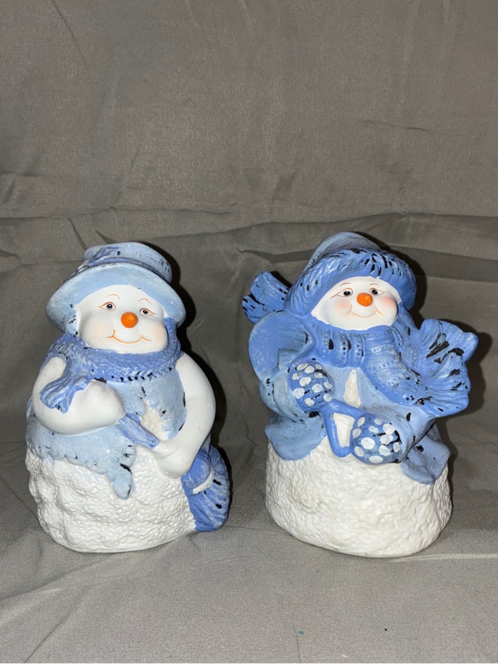 Blue Snowman Figurine Holiday Décor Set
